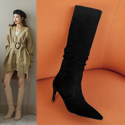 Botas Altas Plisadas con Tacón Alto - Estilo Fashion Rodilla - Image 4