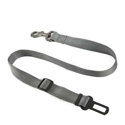 Red pet seat belt with reflective stitching, featuring a metal swivel clip and a black car seat belt buckle. - Image 19