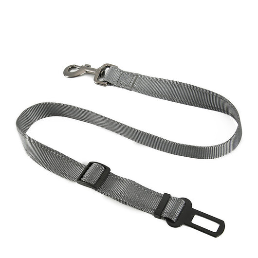 Red pet seat belt with reflective stitching, featuring a metal swivel clip and a black car seat belt buckle. - Image 19