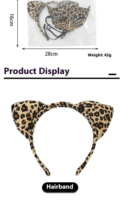 Conjunto de Máscara Media Cara y Diadema Estampado Leopardo para Halloween - Image 12