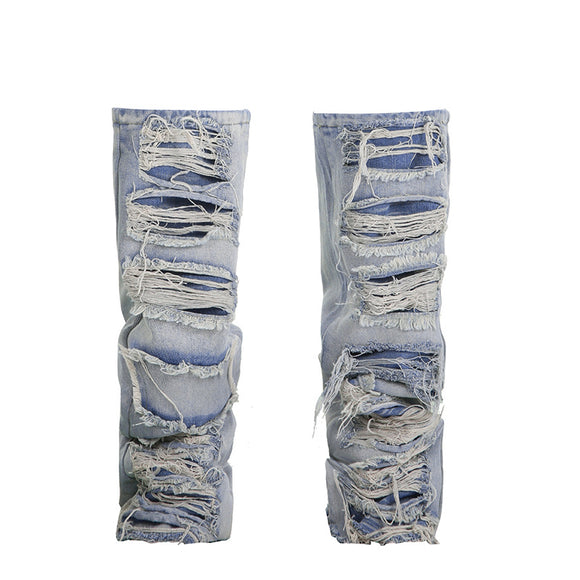 Calentador de Piernas Denim Rotos con Diseño de Personalidad para Mujer