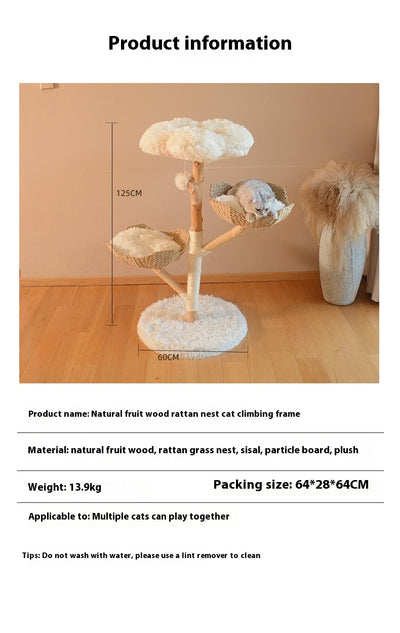 Árbol Rascador para Gatos con Nido de Madera Natural y Ratán - Image 12