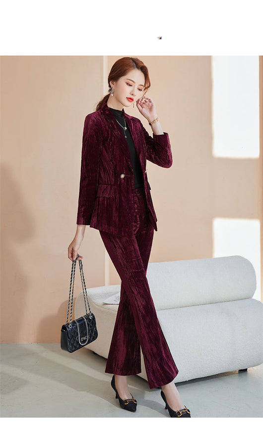 Pantalones de Traje Terciopelo Dorado para Negocios - Image 7