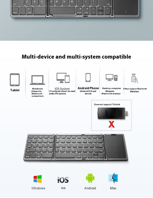 Teclado Inalámbrico Plegable con Touchpad para Móvil, Tablet y Laptop - Image 10