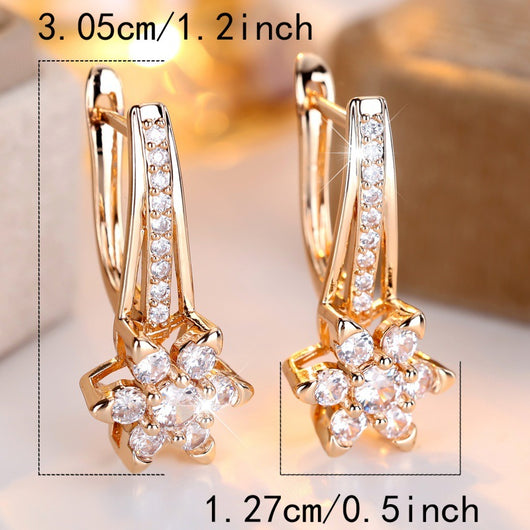 Aretes de Circón Floral con Diamantes Completos - Diseño Europeo de Alta Gama - Image 3
