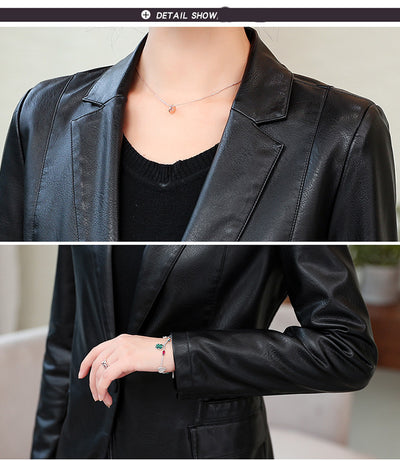 Blazer de Cuero Corto Estilo Coreano para Mujer - Ajuste Slim Elegante - Image 11