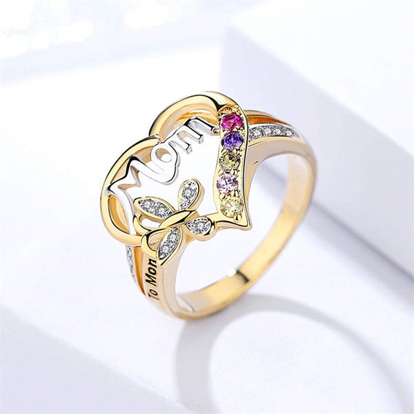 Anillo Ajustable para Mamá con Corazón y Mariposa - Regalo Día de la Madre