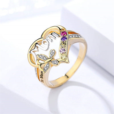 Anillo Ajustable para Mamá con Corazón y Mariposa - Regalo Día de la Madre