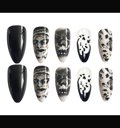 Uñas Postizas Gota de Agua Almendra - Diseño Calavera Halloween Manicura Artística - Image 5