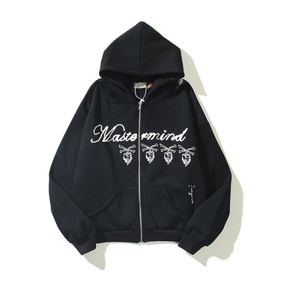 Sudadera con Cierre Estampado Calavera Burgundy - Diseño Letter Print - Image 11