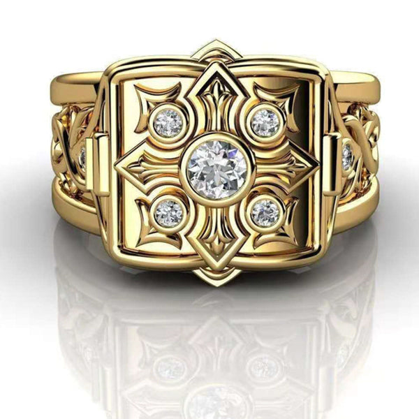 Anillo de Oro con Patrón de Cruz y Tapa Abatible para Hombre - Image 6