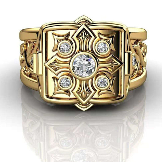 Anillo de Oro con Patrón de Cruz y Tapa Abatible para Hombre - Image 6