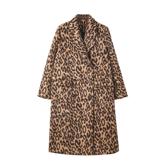 Abrigo Largo de Lana Estampado Leopardo para Invierno Mujer - Image 5