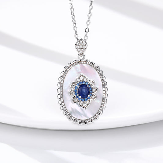 Colgante de Zafiro y Diamante en Plata 925 - Collar para Bodas y Fiestas