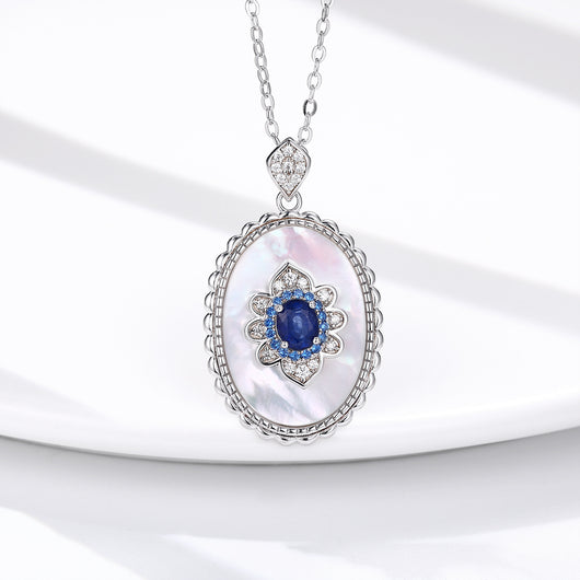 Colgante de Zafiro y Diamante en Plata 925 - Collar para Bodas y Fiestas