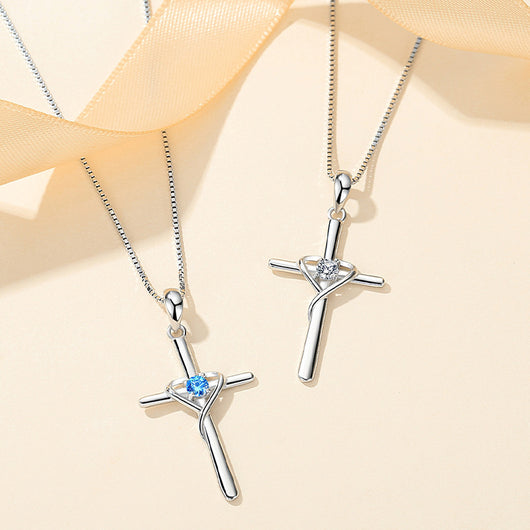 Dije de Cruz en Plata de Ley Cadena Escote Tendencia - Image 11