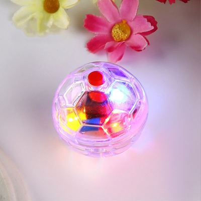 Transparent plastic pet toy ball with an internal bell and red flashing light, packaged on a pink card. - Image 9
