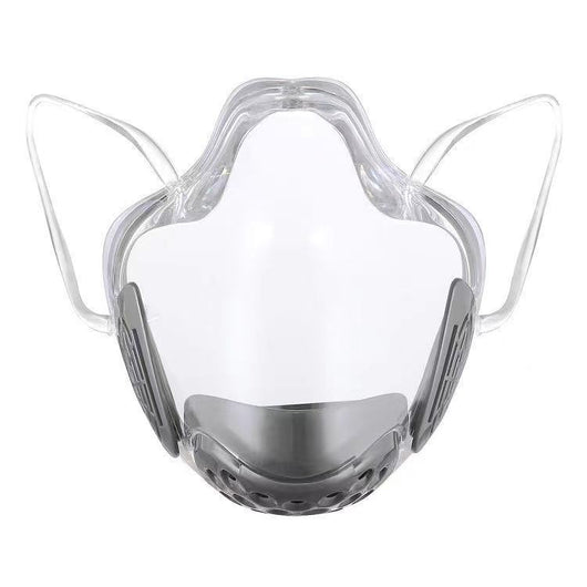 Transparent full face protective mask with blue chin guard and clear ear loops, designed for anti-splash and dust protection. - Image 6
