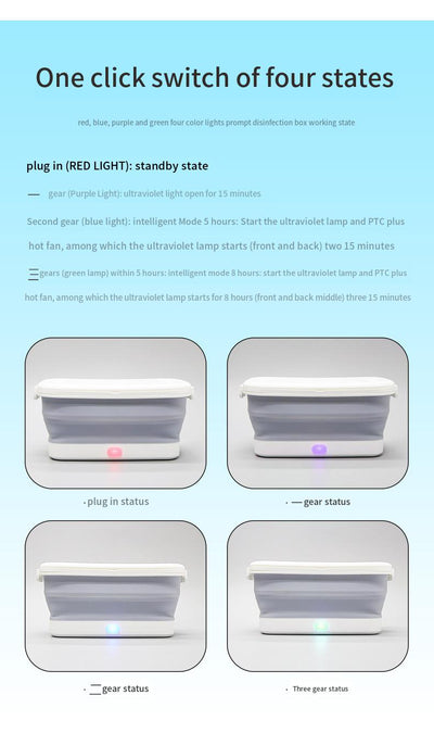 White and grey aromatherapy drying UV sterilization box, disassembled to show collapsible basin, vented lid, and drying rack. - Image 9