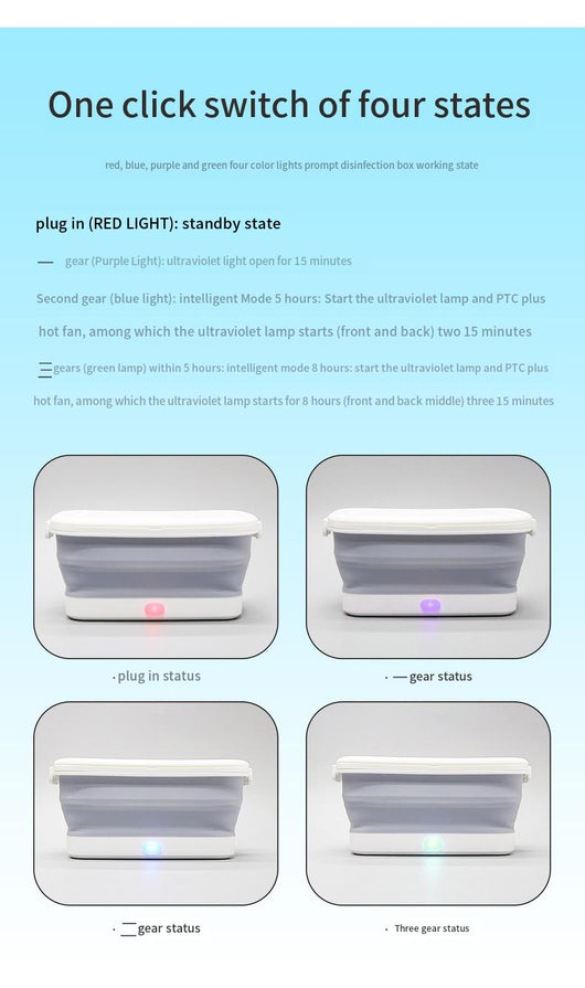 White and grey aromatherapy drying UV sterilization box, disassembled to show collapsible basin, vented lid, and drying rack. - Image 9