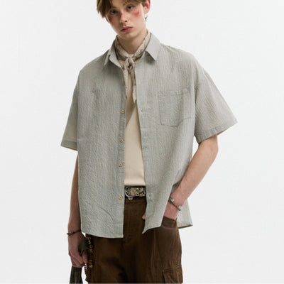 Camisa Cuadros Solapa Seersucker Verano Suelta y Cómoda - Image 11