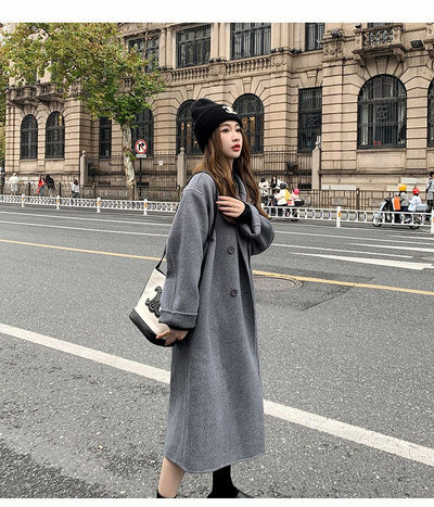 Abrigo de Lana Hepburn Coreano Suelto Midi para Otoño e Invierno - Image 25