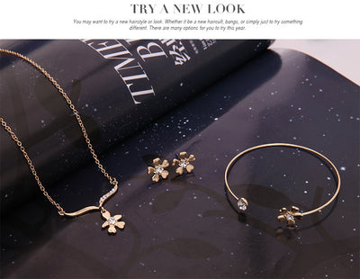 Conjunto de Tres Piezas: Pulsera y Aretes de Flores en Aleación - Image 2