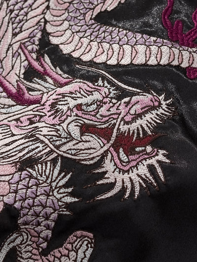 Chaqueta Béisbol Dragón Fuego Púrpura con Nubes Auspiciosas Bordadas - Image 12