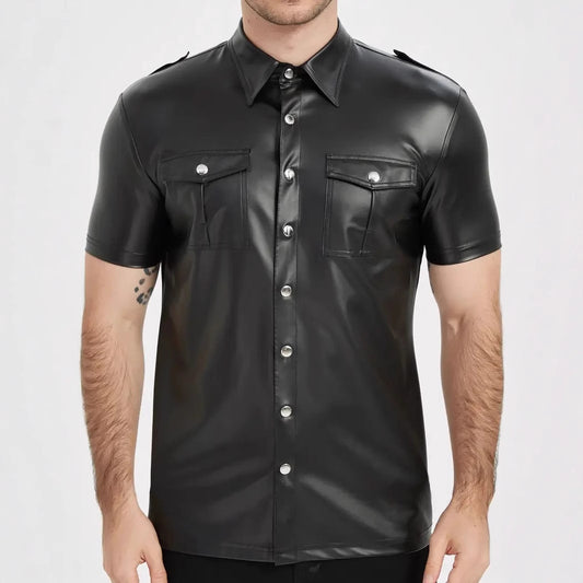 Playera Ajustada de Cuero Brillante Estilo Europeo para Hombre - Verano Casual - Image 2