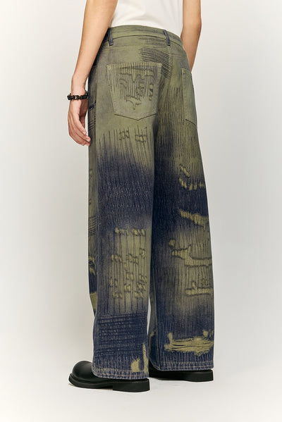 Pantalones Denim Ancho Estilo Urbano Americano con Estampado para Hombre - Image 13