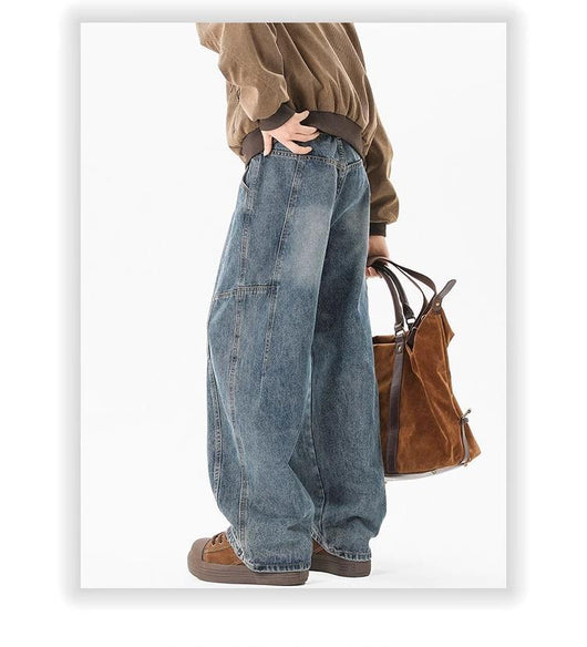 Pantalones Vaqueros Holgados Retro con Pliegues Lavados para Hombre - Image 19