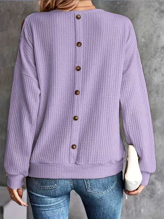Blusa Manga Larga Hombros Descubiertos con Botones en la Espalda para Mujer - Image 14