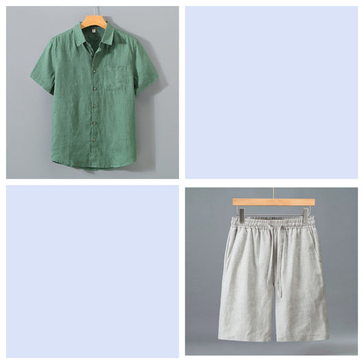 Conjunto de Shorts y Camisa de Lino para Hombre - Outfit Veraniego Ligero y Cómodo - Image 3