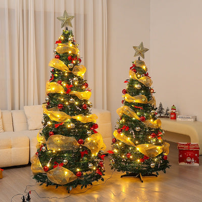 Árbol de Navidad Verde Terciopelo Plegable con Luces Cálidas - Image 8