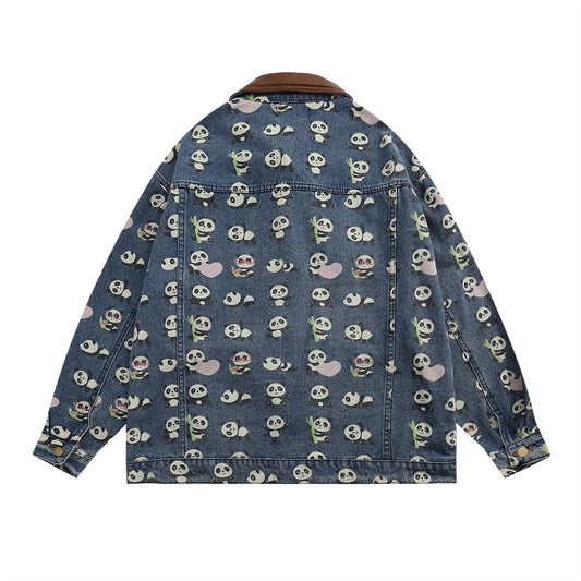 Chamarra Vaquera Estampada Panda Rojo para Hombre - Image 2