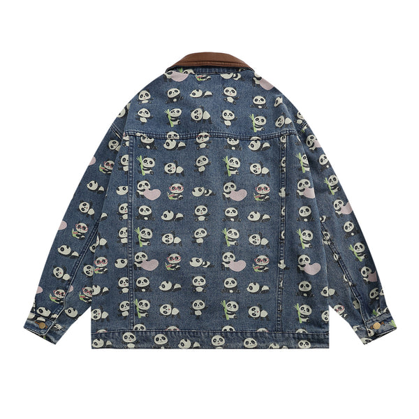 Chamarra Vaquera Estampada Panda Rojo para Hombre