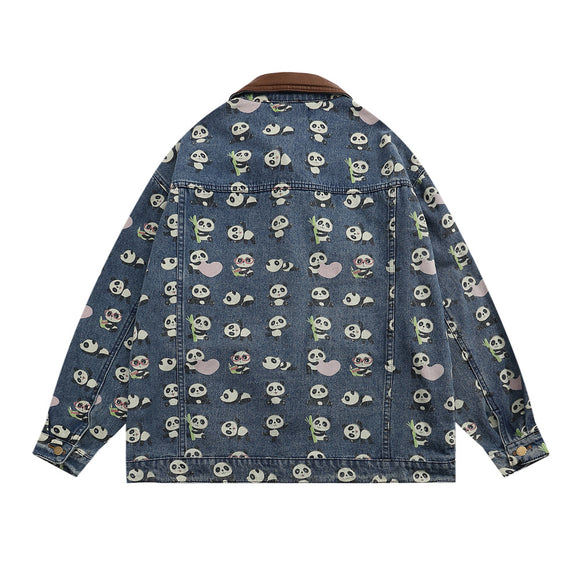 Chamarra Vaquera Estampada Panda Rojo para Hombre