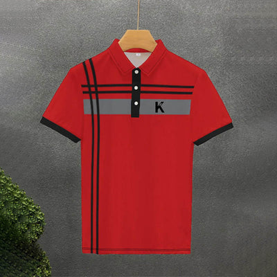 Polo Manga Corta Estampado a Rayas Holgado para Hombre - Image 2