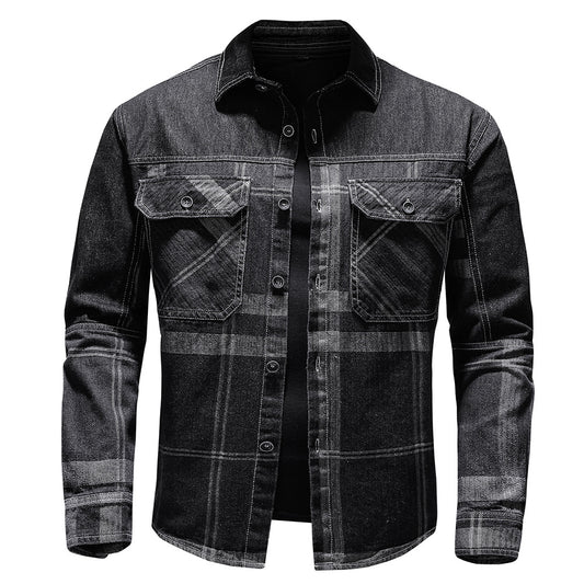Camisa de Cuadros Denim Manga Larga para Hombre