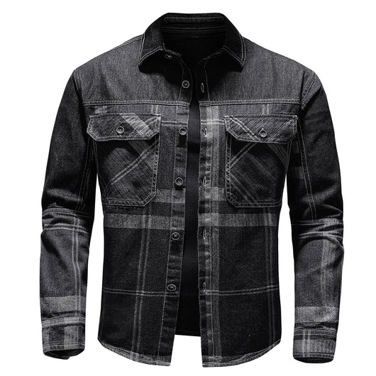 Camisa de Cuadros Denim Manga Larga para Hombre