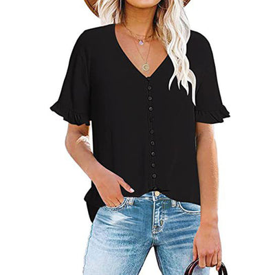 Blusa Ejecutiva con Volantes y Cuello en V - Image 10