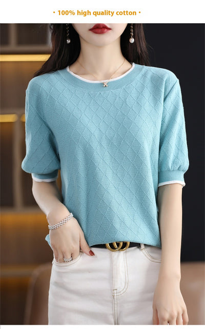 Blusa Tejida de Algodón 100% Manga Corta Suelta Efecto Reductor para Mujer - Image 11
