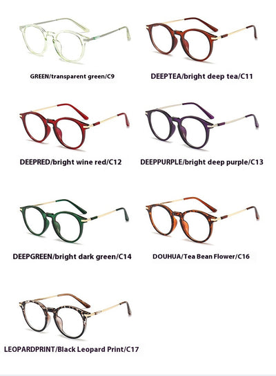 Dark purple round-frame anti-blue light reading glasses with silver-colored temples on a white background. - Image 21