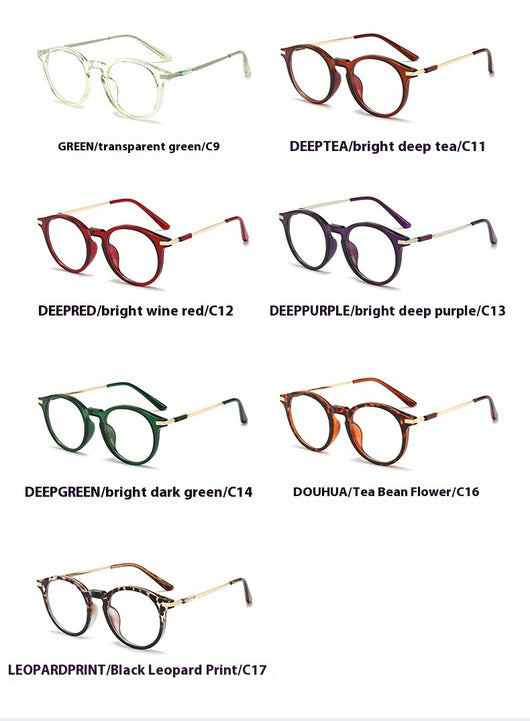 Dark purple round-frame anti-blue light reading glasses with silver-colored temples on a white background. - Image 21