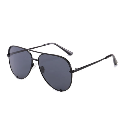 Black metal aviator sunglasses with dark grey lenses, a double bridge, and slender temples. - Image 20