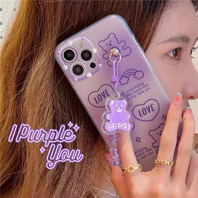 Funda Soft Shell para iPhone 12 Pro y 13 con Dije Osito Púrpura - Image 4