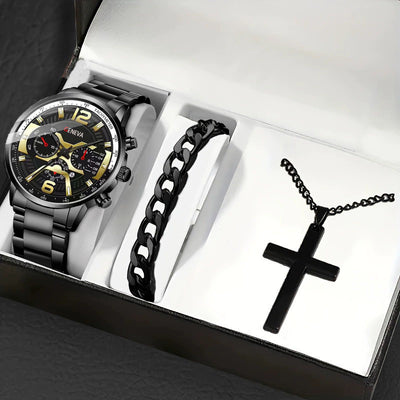 Set Completo: Pulsera, Collar con Cruz y Reloj para Hombre - Image 14