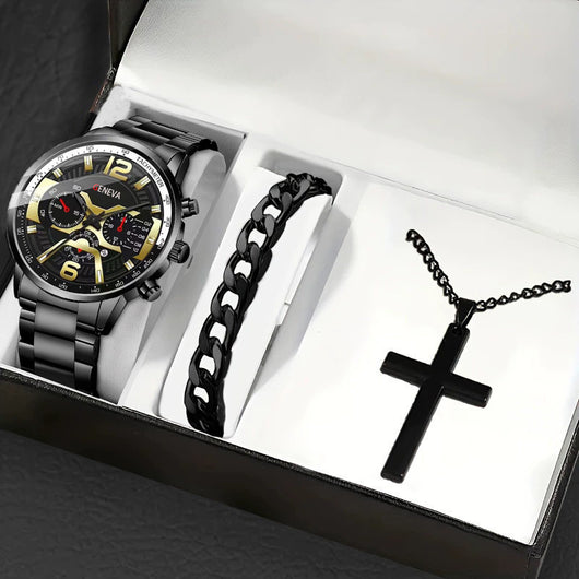 Set Completo: Pulsera, Collar con Cruz y Reloj para Hombre - Image 14