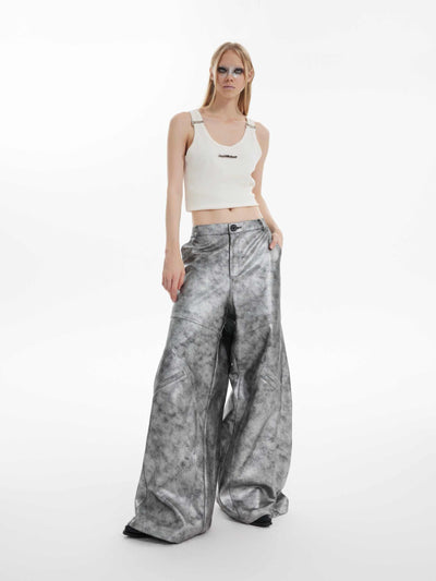 Pantalón Plata Holgado de Pierna Ancha - Casual Moderno - Image 7