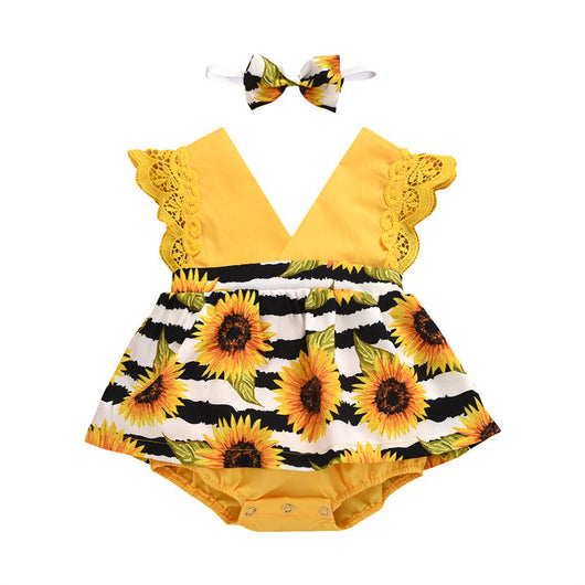 Enterizo de Verano para Bebé Niña con Encaje y Girasol